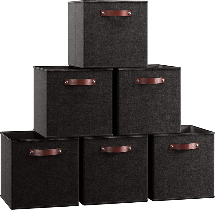 Ornavo Home 11x11 Foldable Fabric Storage Cube Bins, 6 Pack, Black