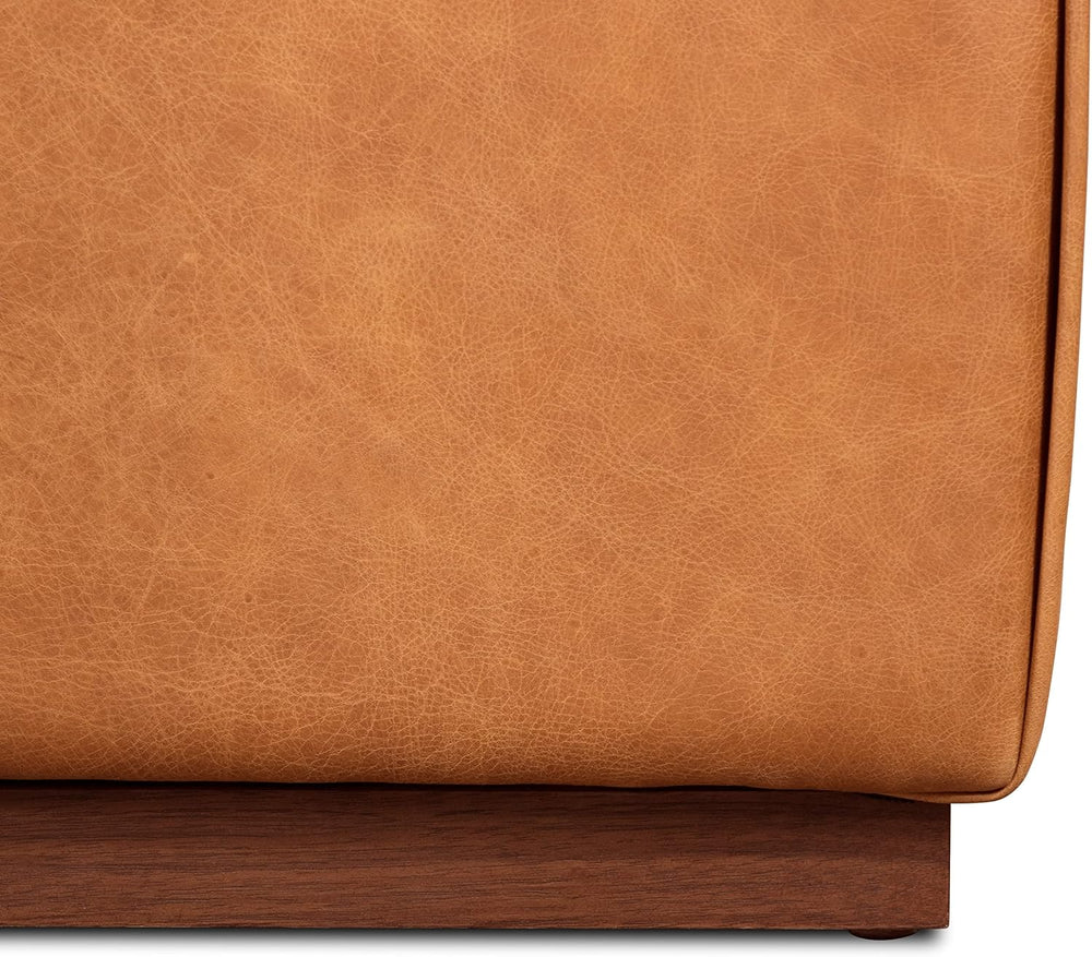 POLY & BARK Jarmo Leather Ottoman with Walnut Table in Full-Grain Pure-An...