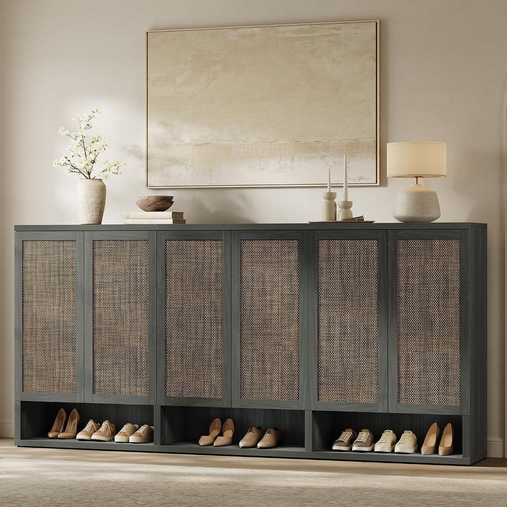 SICOTAS 65.6" Wide Rattan Shoe Storage Cabinet for Entryway with Doors