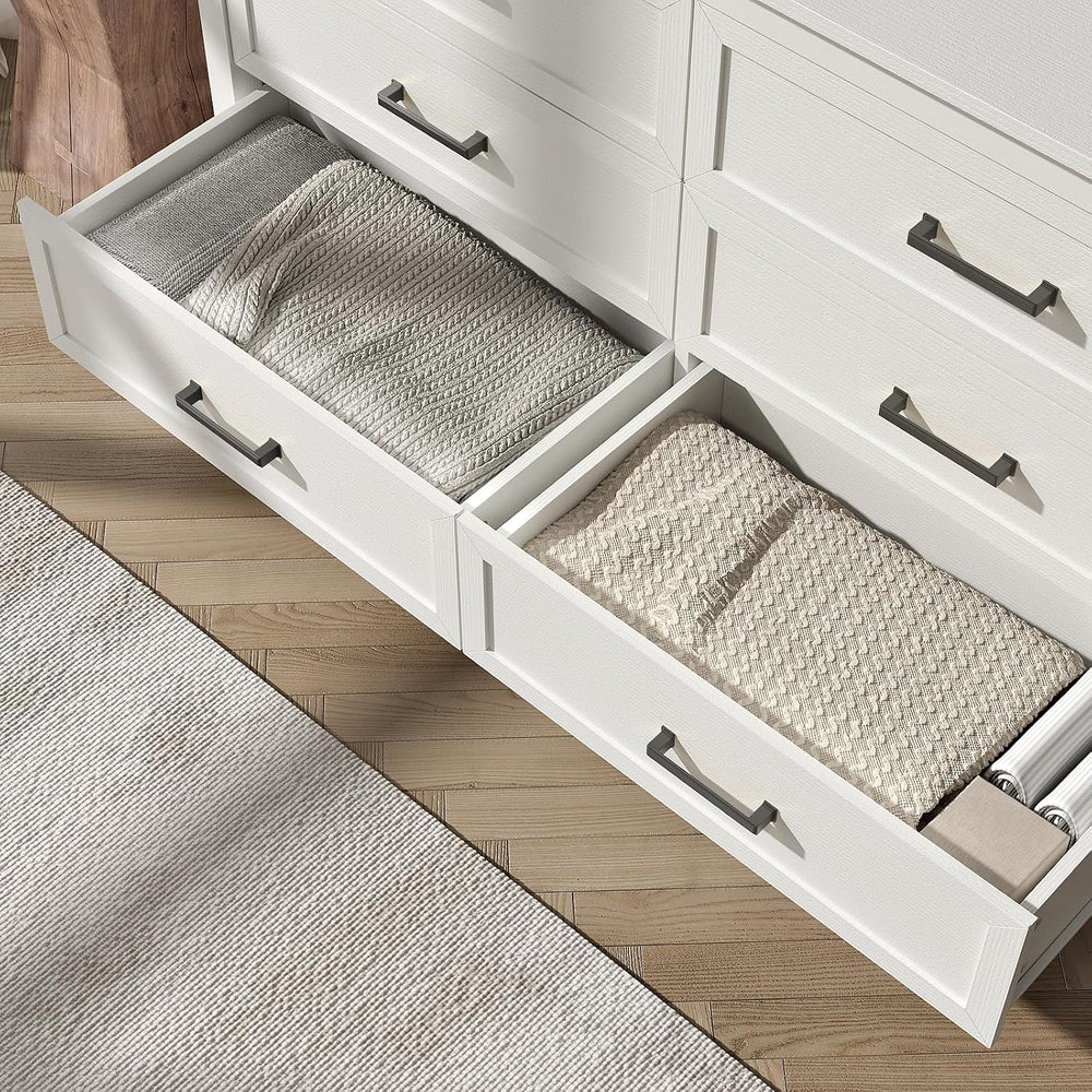 White Farmhouse 6 Drawers Dresser for Bedroom, 47 Inch