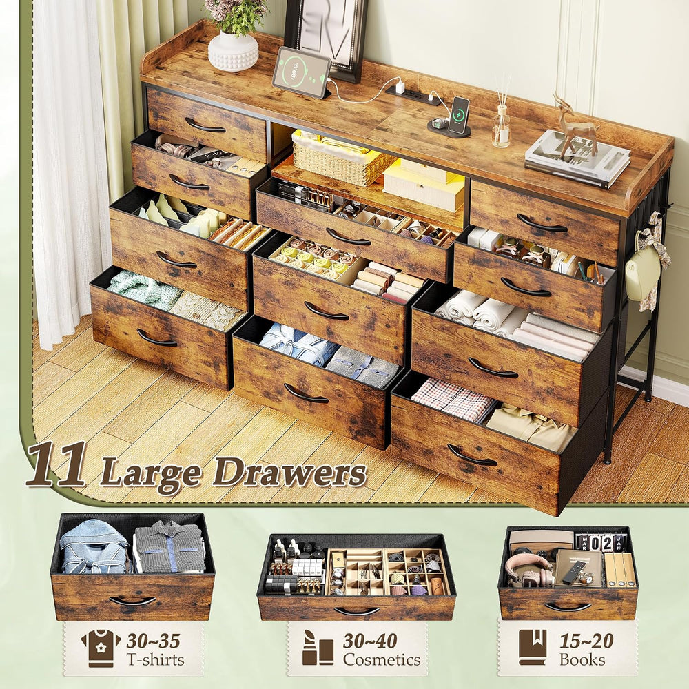 EnHomee LED Dresser for Bedroom with Charging Station,11 Drawers & 4 Hooks