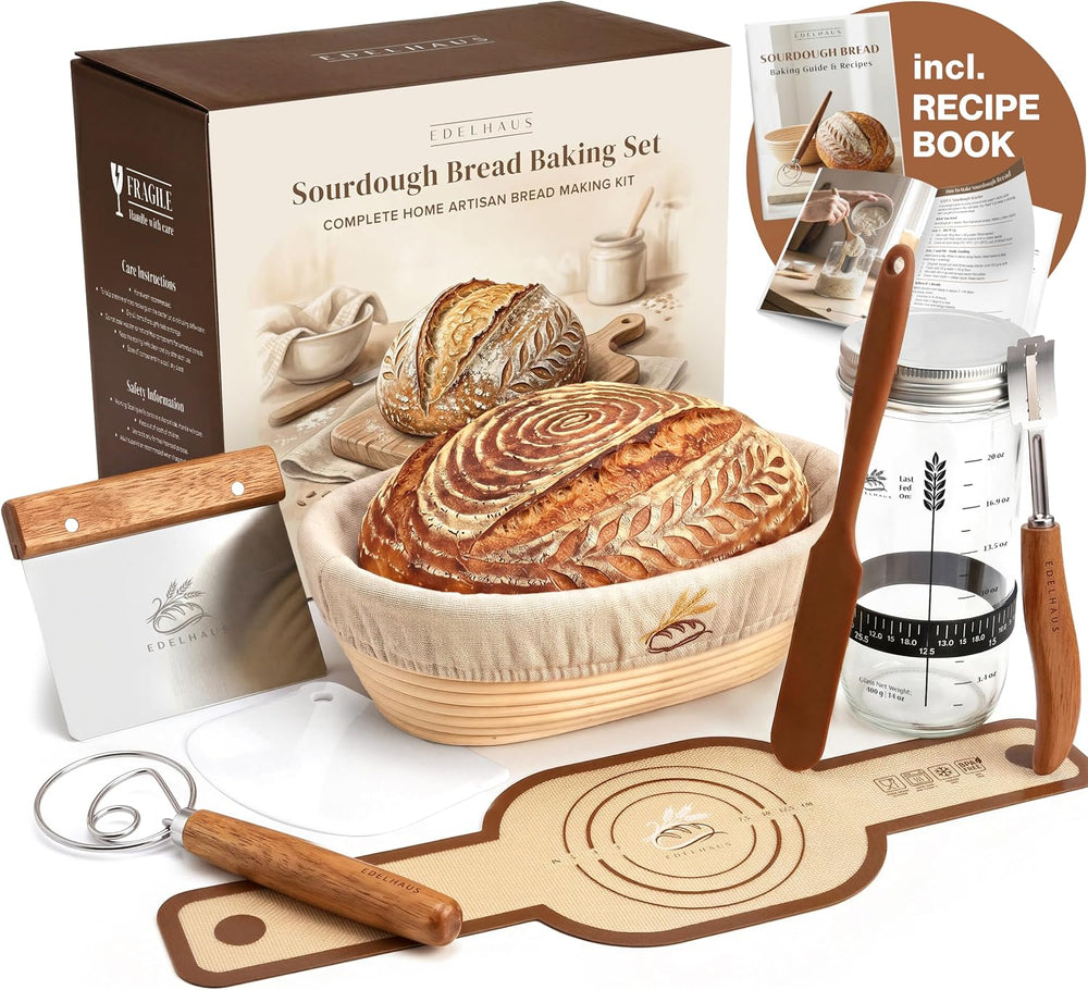 EDELHAUS Sourdough Starter Kit with Oval Banneton Proofing Basket