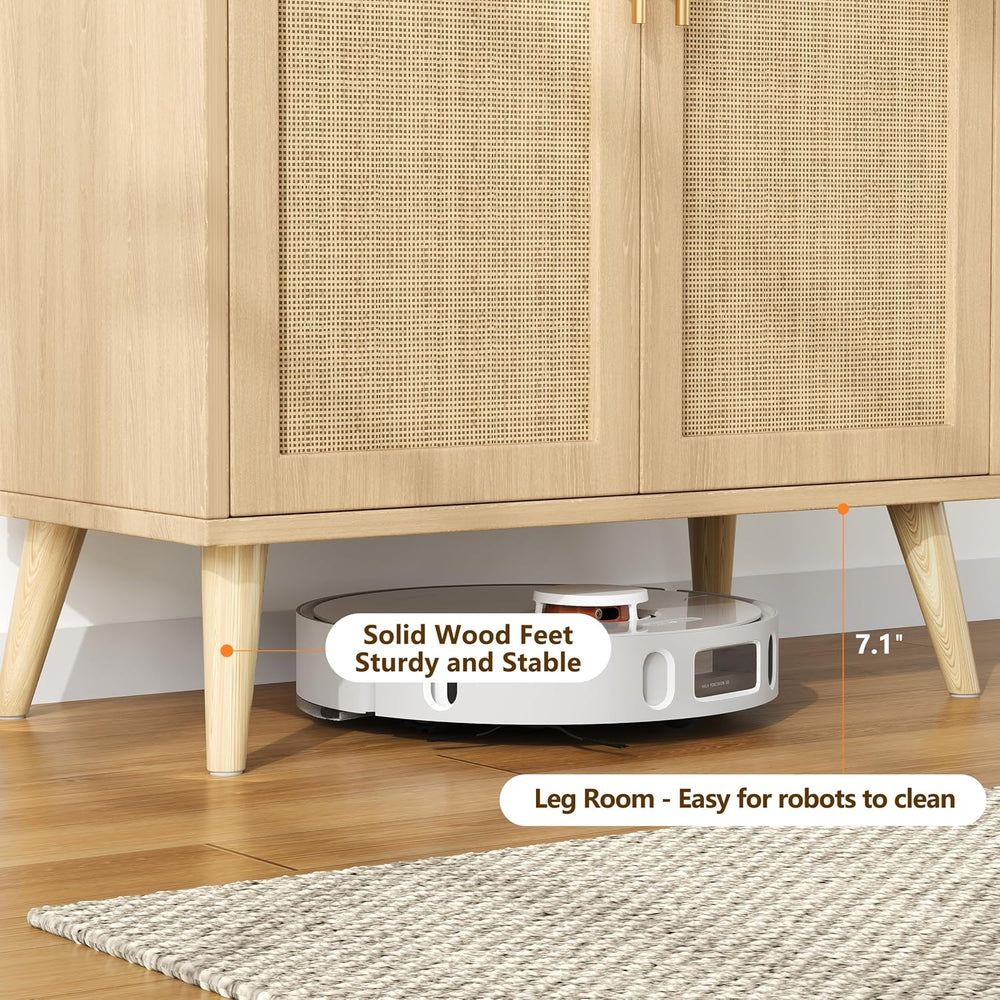 Keehusux 15.7" D Rattan Storage Cabinet with 2 Doors & Adjustable Shelf