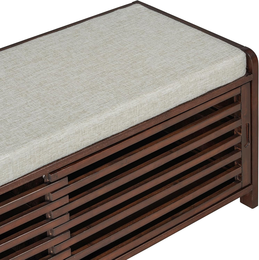 SOFTSEA 43.3" Shoe Storage Bench with Cushion, 2-Tier Entryway Bench wit...