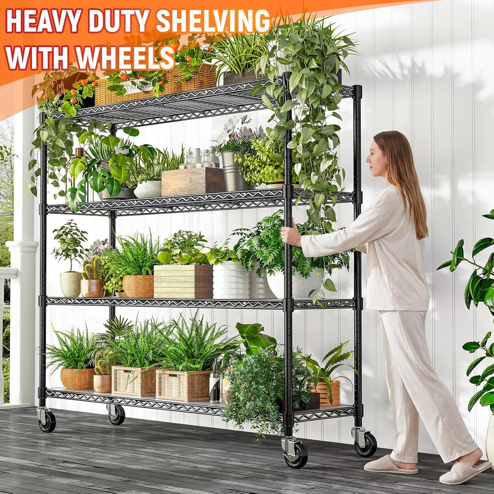 76.77" H Storage Shelves 1500LBS Metal Shelving Unit with Wheels, Adjust...