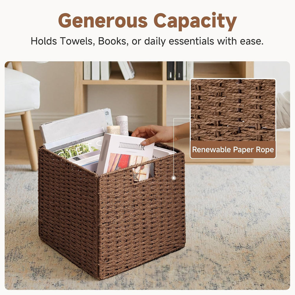 StorageWorks 13 inch Cube Storage Bins, Wicker Baskets for Storage, Brown