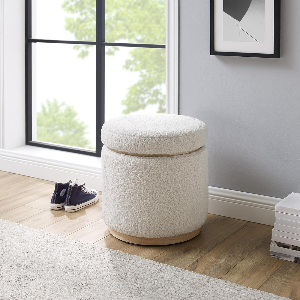 Linon Home Décor Cream Sherpa Round Storage Wooden Base by Linon Lexington Ot...