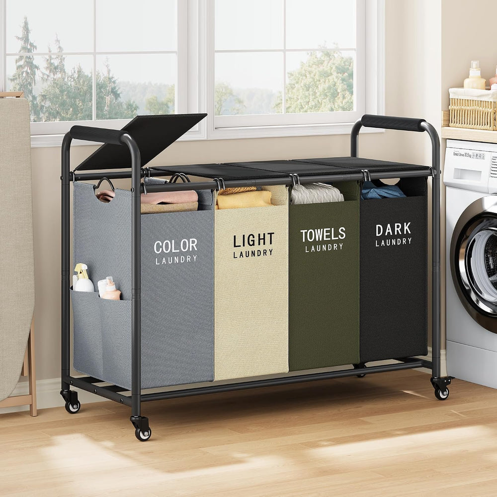 Tajsoon Laundry Sorter 4 Section, Laundry Hamper with Wheels and Lid, 197L