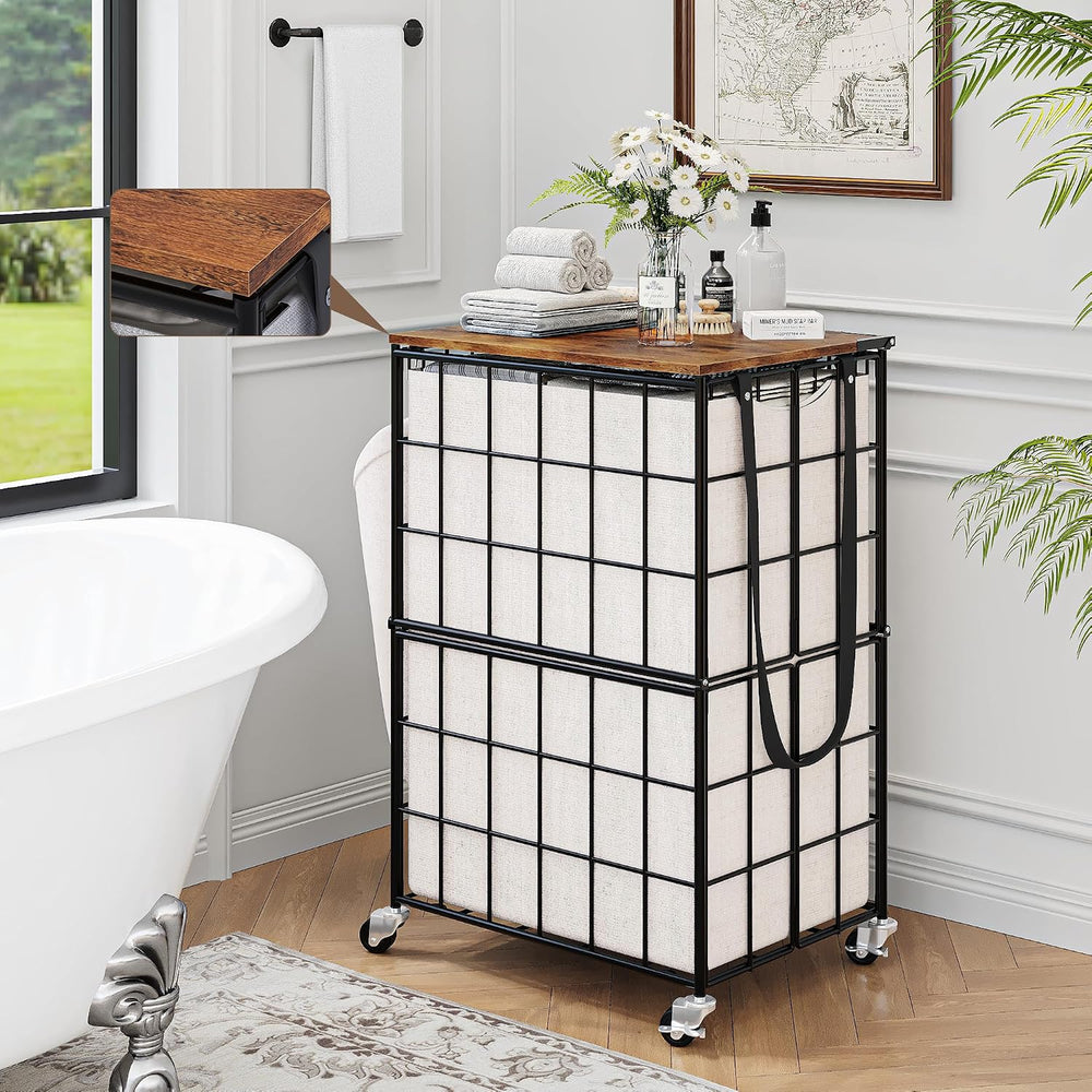 90L Laundry Basket with Wheels, Large Capacity Laundry Hamper with Removable ...
