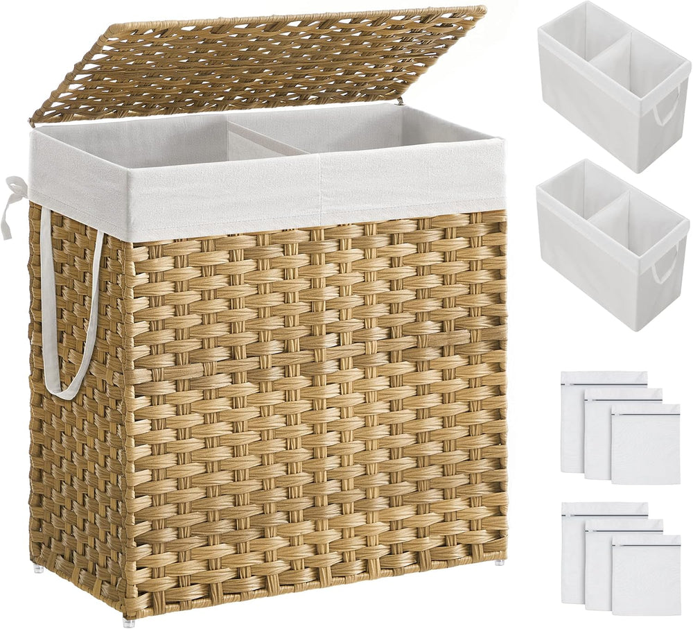 SONGMICS Laundry Hamper with Lid, 110L Clothes Hamper with 2 Removable Liner