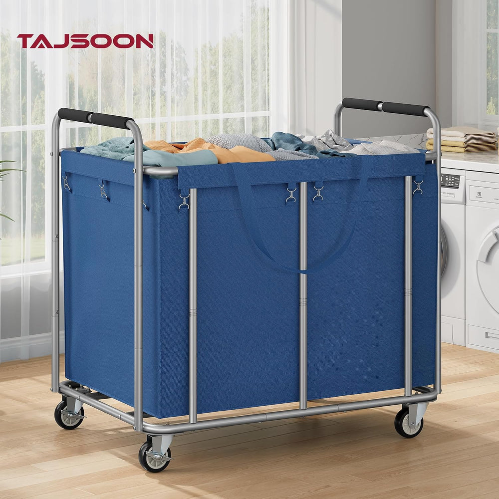 Tajsoon Heavy Duty Laundry Cart with Wheels 450L, Big Laundry Basket, Blue