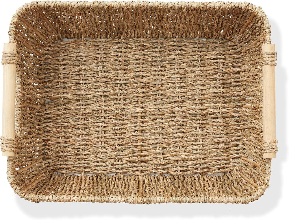 Casafield Set of 2 Seagrass Oval Storage Baskets with Wooden Handles - Large,...