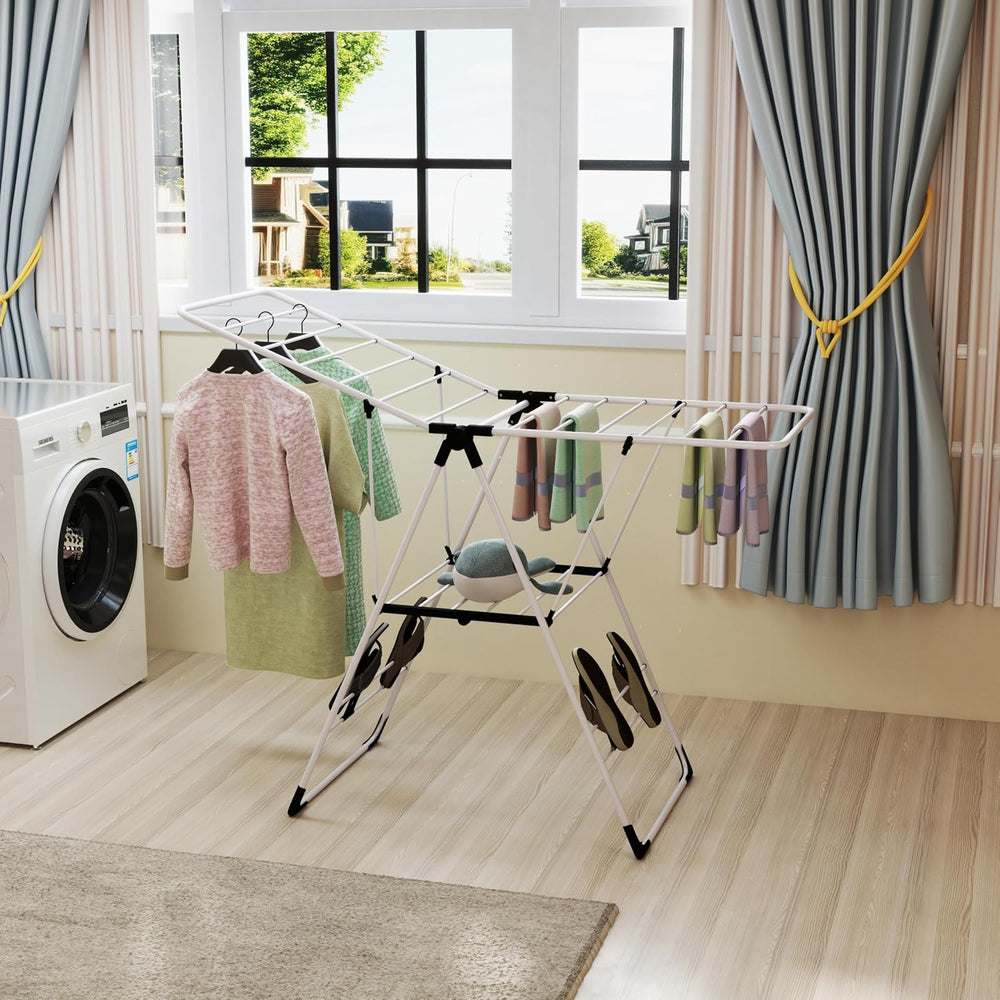 Tangkula Clothes Drying Rack, Collapsible Laundry Rack with Hanging Rods, Sho...