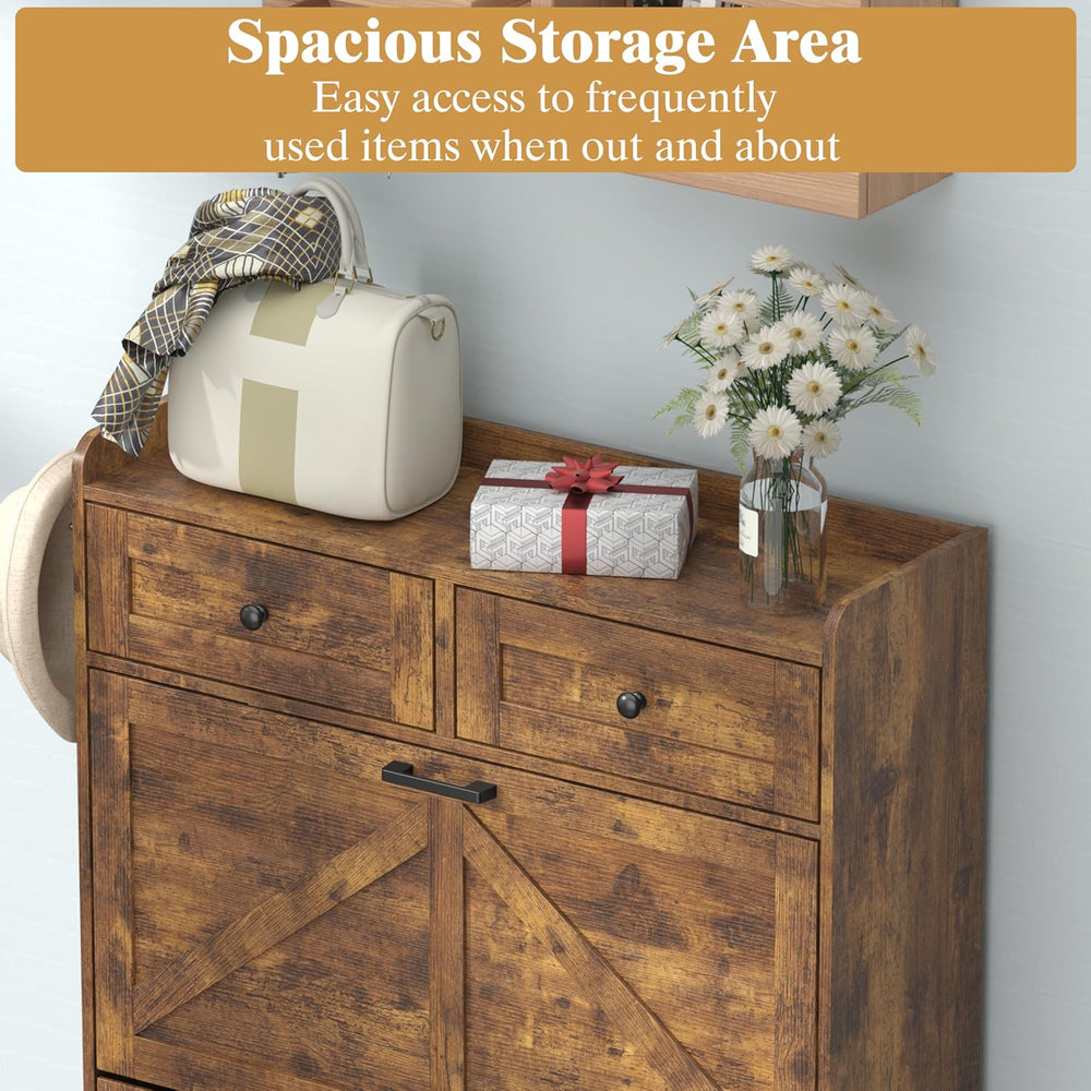 Thacuok Shoe Cabinet with 3 Flip Drawers & 2 Storage Drawers, Rustic Farm...