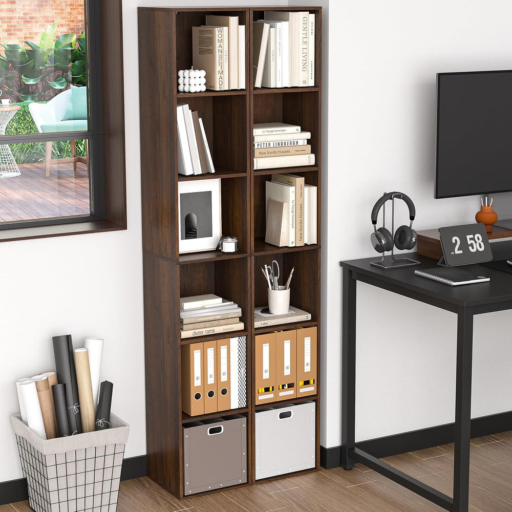 6 Cube Storage Organizer, Narrow Open Shelf Bookcase, Freestanding 6 Tier Low...