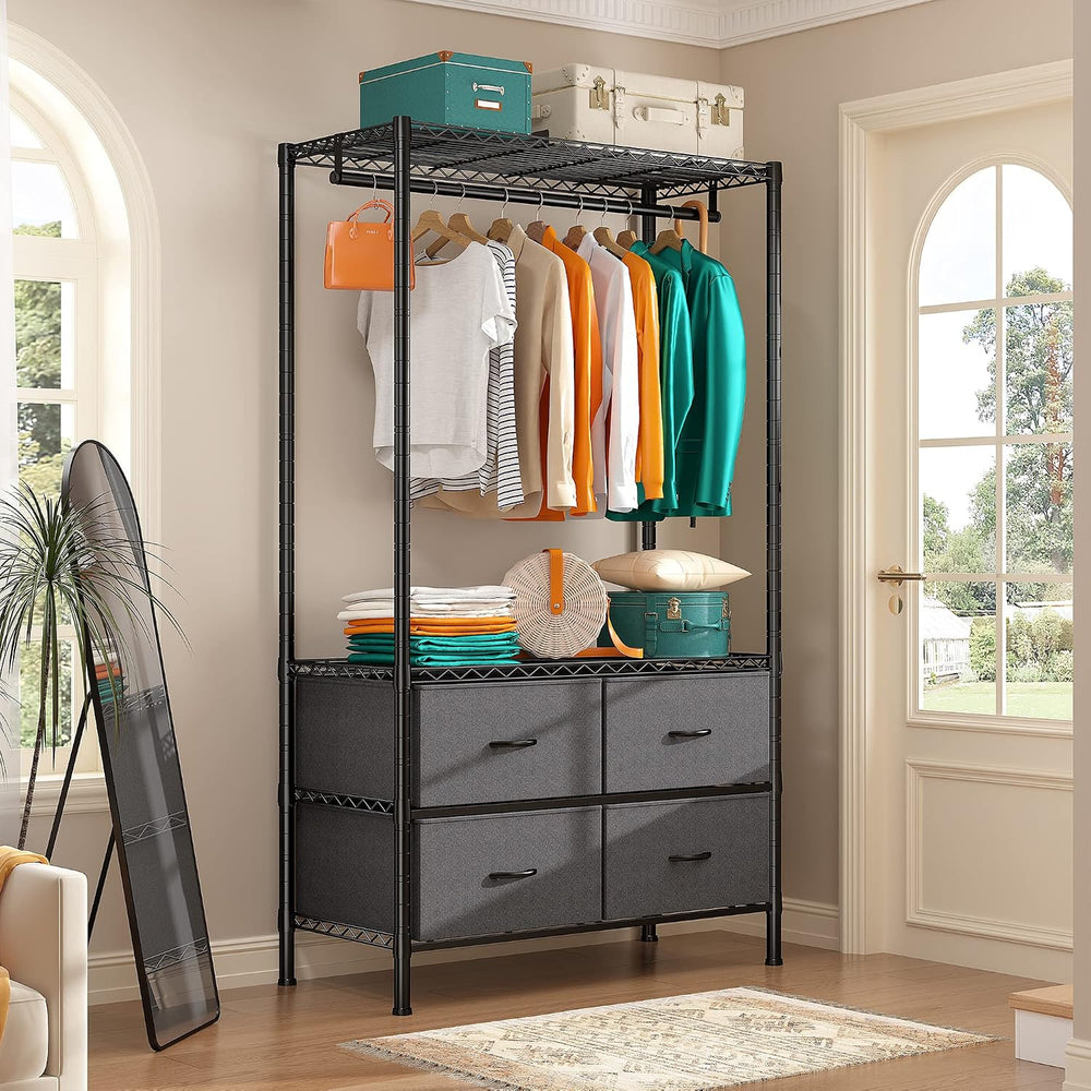 Raybee Clothes Rack, Heavy Duty Portable Closet for Bedroom,Dorm, 4 Drawers
