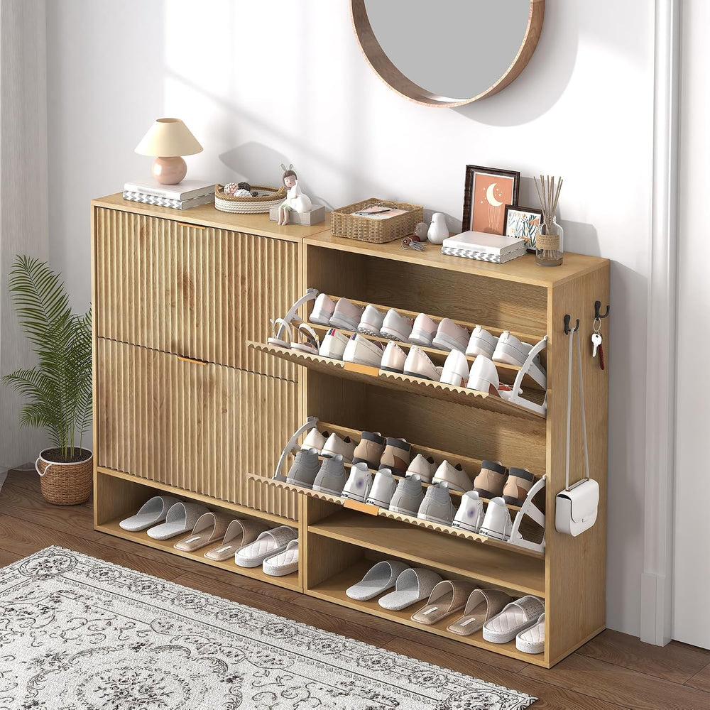 Takywep Fluted Shoe Cabinet for Entryway, Slim Freestanding Shoe Storage with...