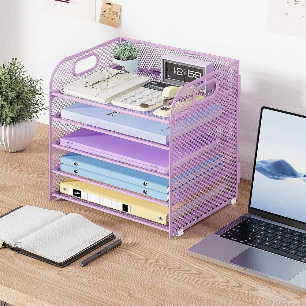 Cawukege 2 Pack 5 Tier Paper Organizer, Letter Tray with Handle, Mesh Desk Or...