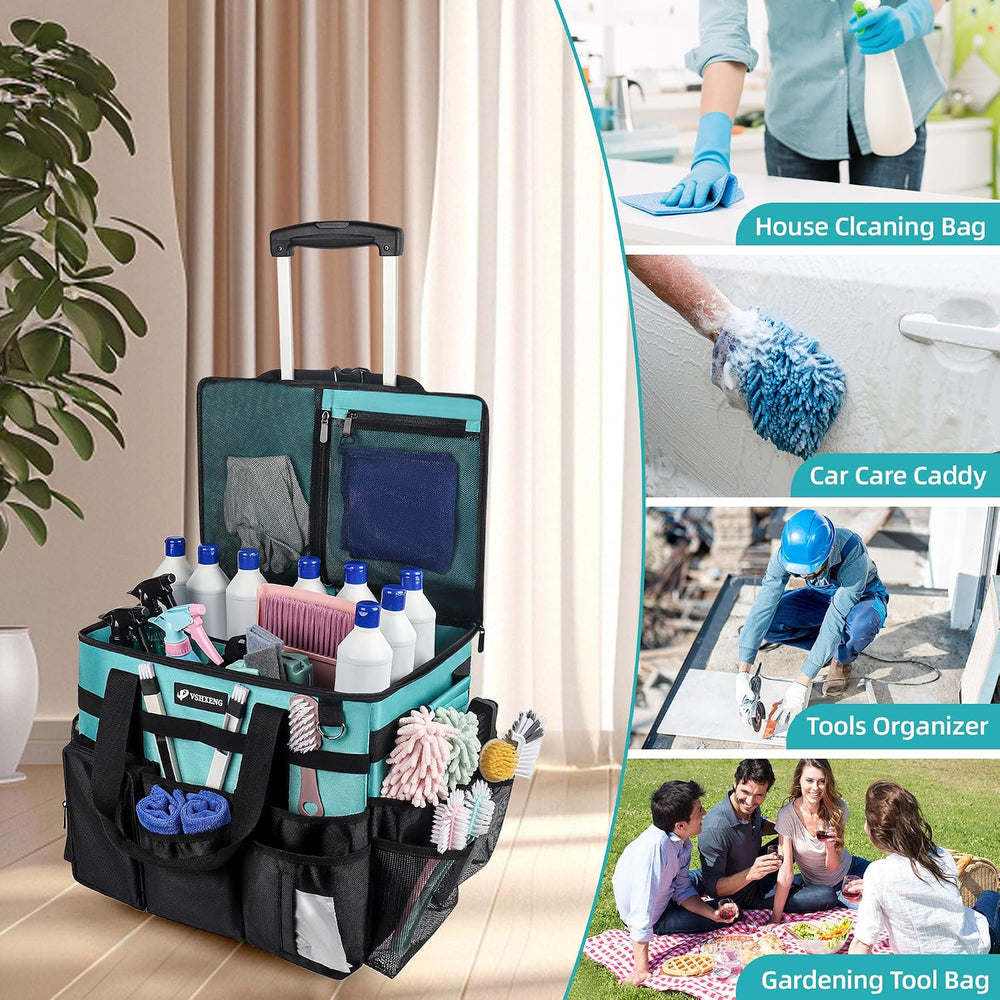 Rolling Cleaning Caddy Bag with Wheels, Large Cleaning Cart Detachable Trolle...