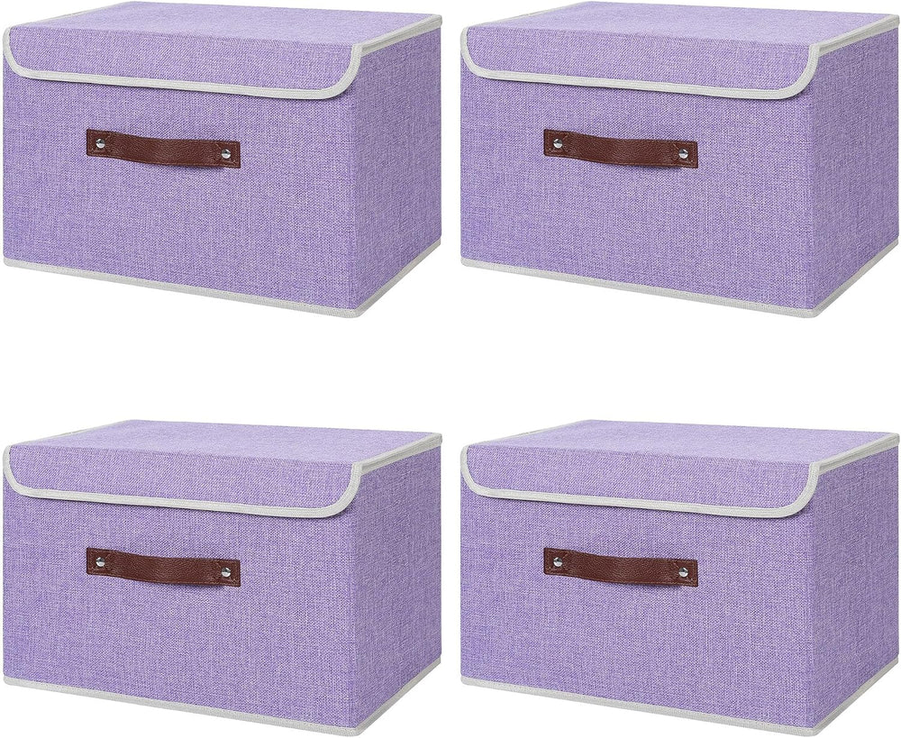 ANMINY Fabric Storage Box Bins with Lids, Purple, 15"x10"x10",...