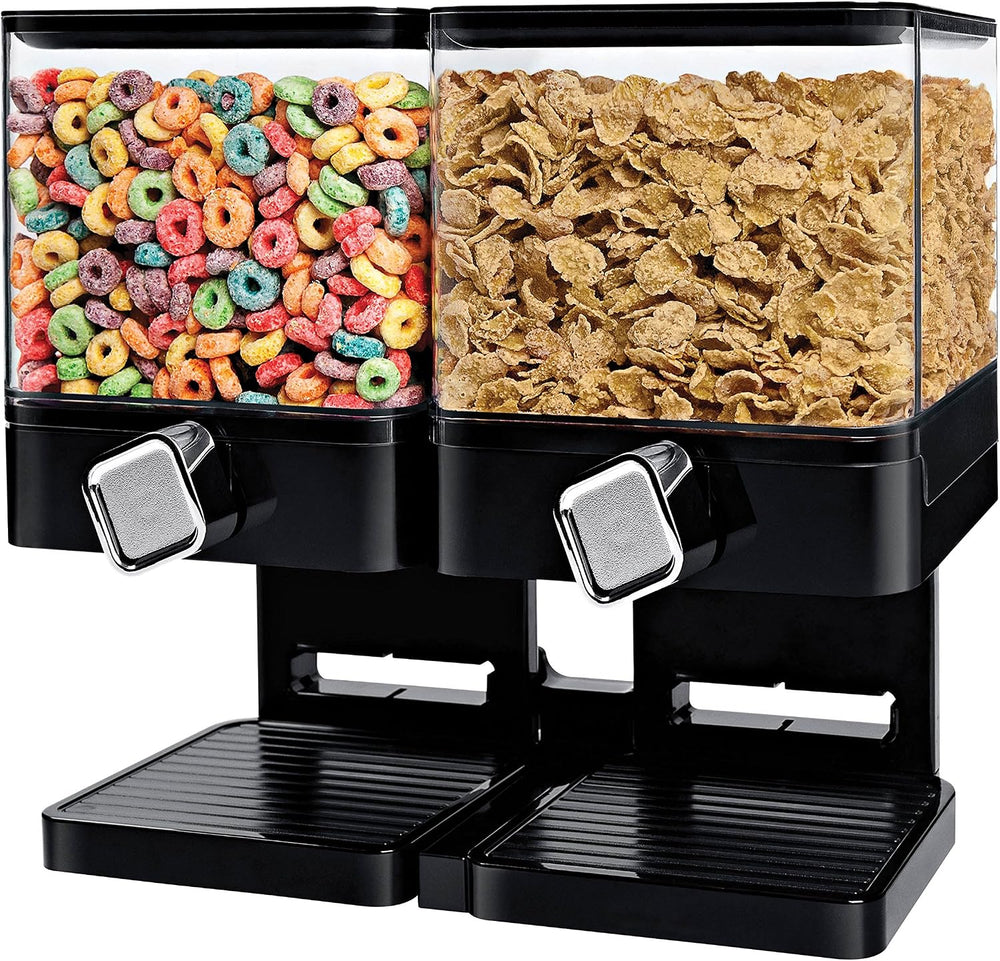 ZevrO Dry Food & Cereal Dispenser, 4.4 Cups, Black, Compact Dual