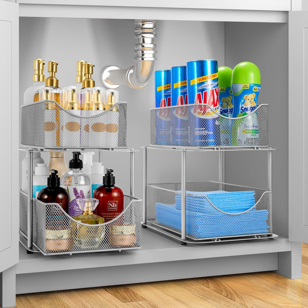 Sorbus Pull-Out Under Sink Organizer, Mesh Construction (Silver, 1 Pack)