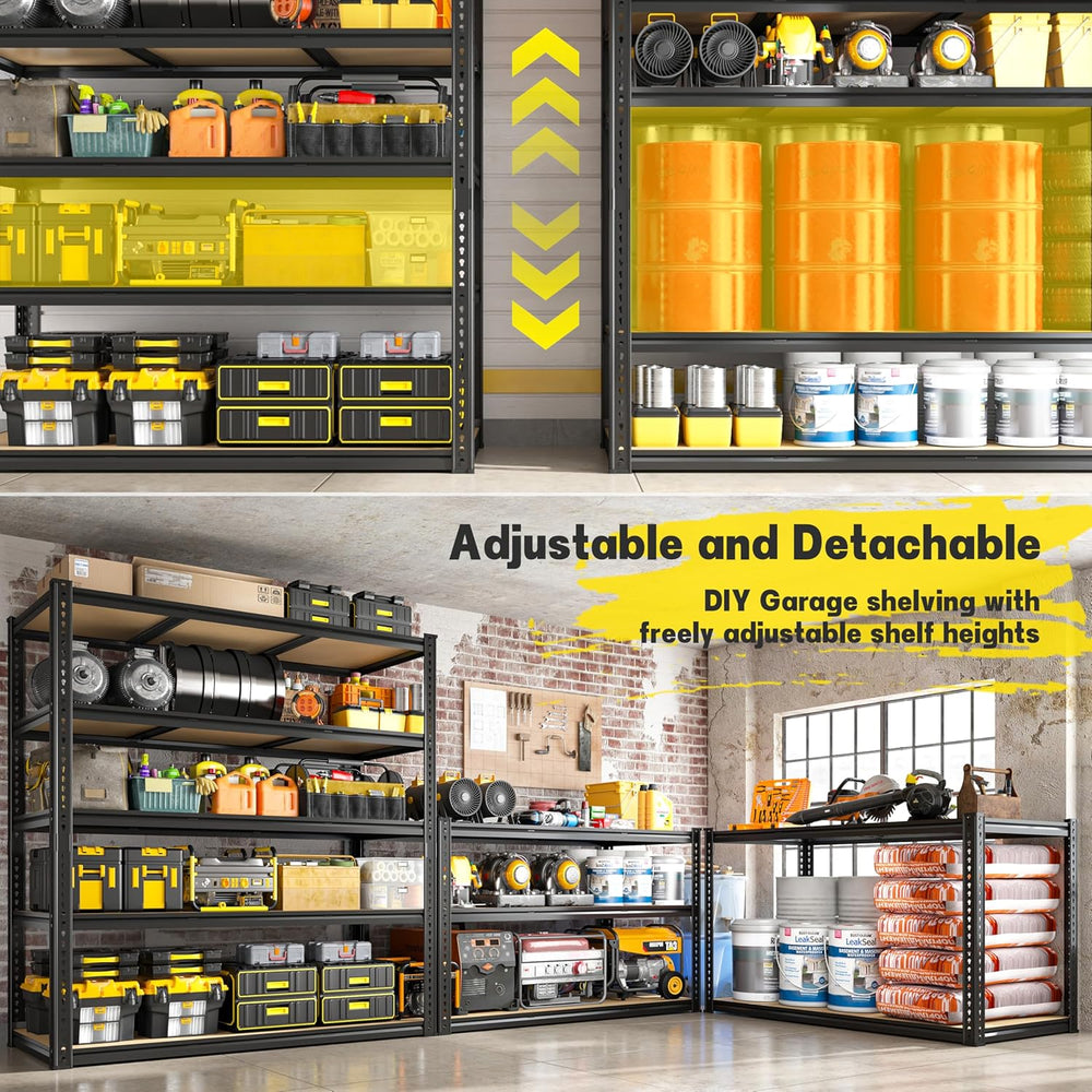 ROOMFAVE 48" W Garage Shelving Heavy Duty 3080LBS,5 Tier,Black, Industrial