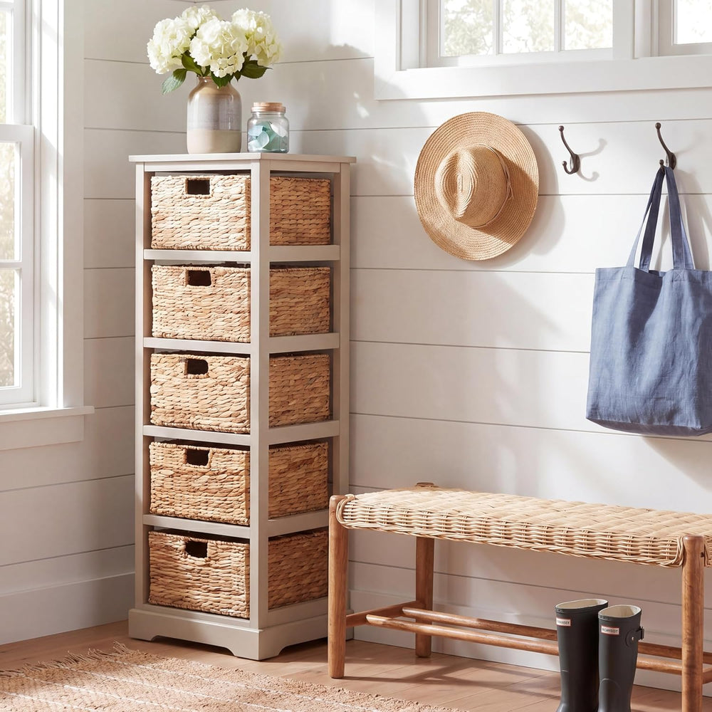 SAFAVIEH Furniture - Vedette 5-Basket Storage Tower - Vintage Grey - Solid Wo...