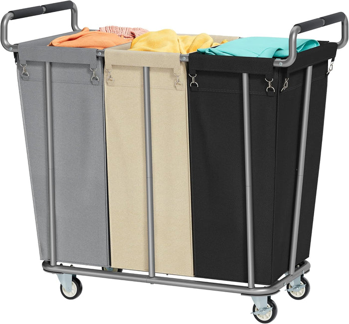 Gewudraw 3 Section Rolling Laundry Sorter Cart with Wheels, 360L
