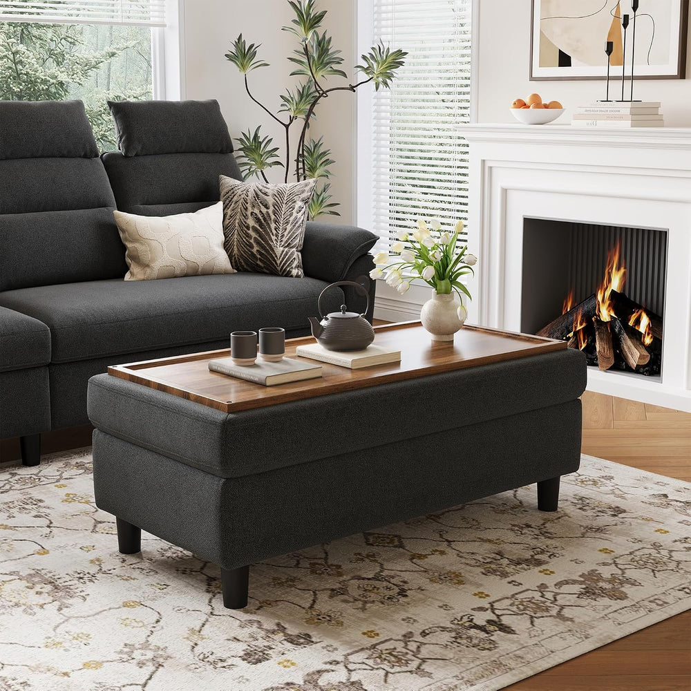 LINSY HOME 46 Inches Wide Storage Ottoman Bench, Linen Coffee Table Long Shoe...