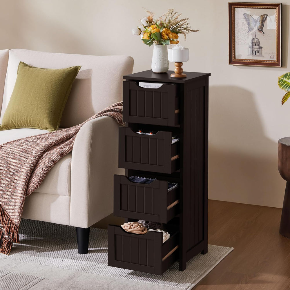 Yaheetech Bathroom Storage Cabinet, 12" W Slim 4-Drawer Design, Espresso