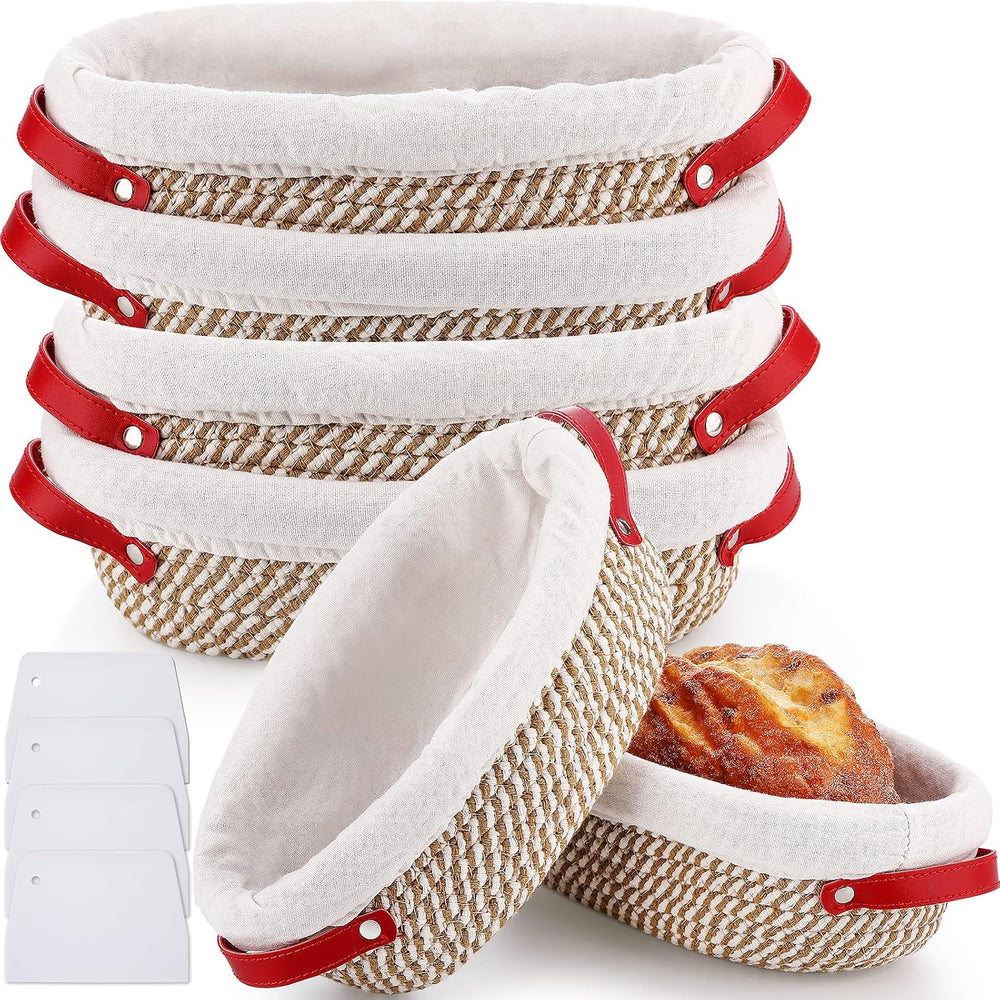 Gejoy 4 Set Banneton Bread Proofing Baskets Bulk with Liner Scraper Handle