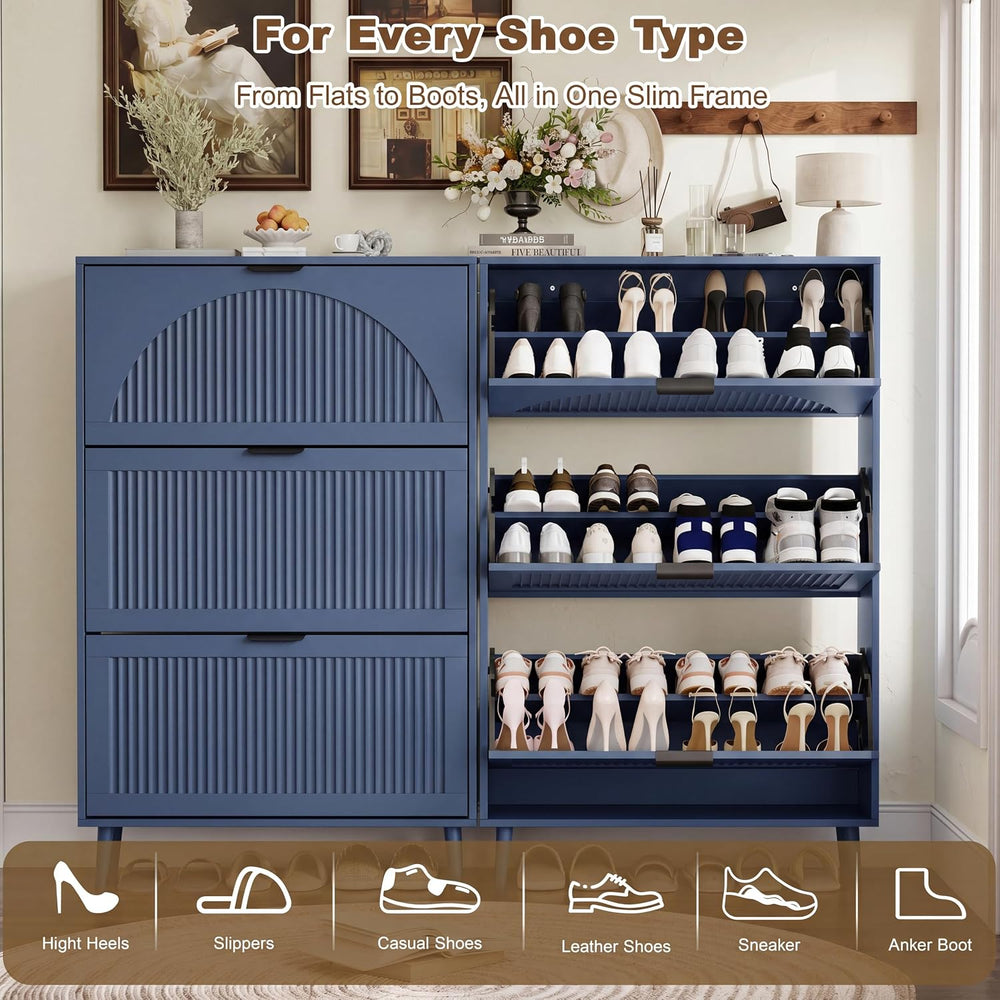 Shoe Storage Cabinet with 3 Flip Drawers, Narrow Wood Shoe Organizer Cabinet ...