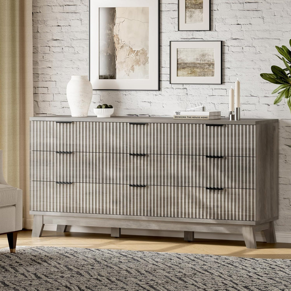 Xixini Fluted Dresser with 9 Drawers, 63" Wide Wood Chest of Drawers wit...