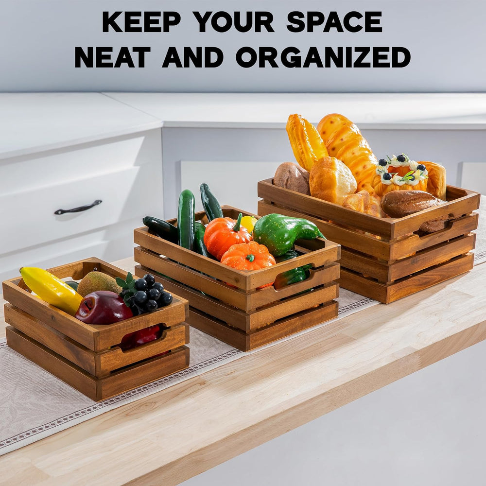 VICTORY RELAX Nesting Wood Storage Crates (Set of 3) - Natural Acacia Wood St...