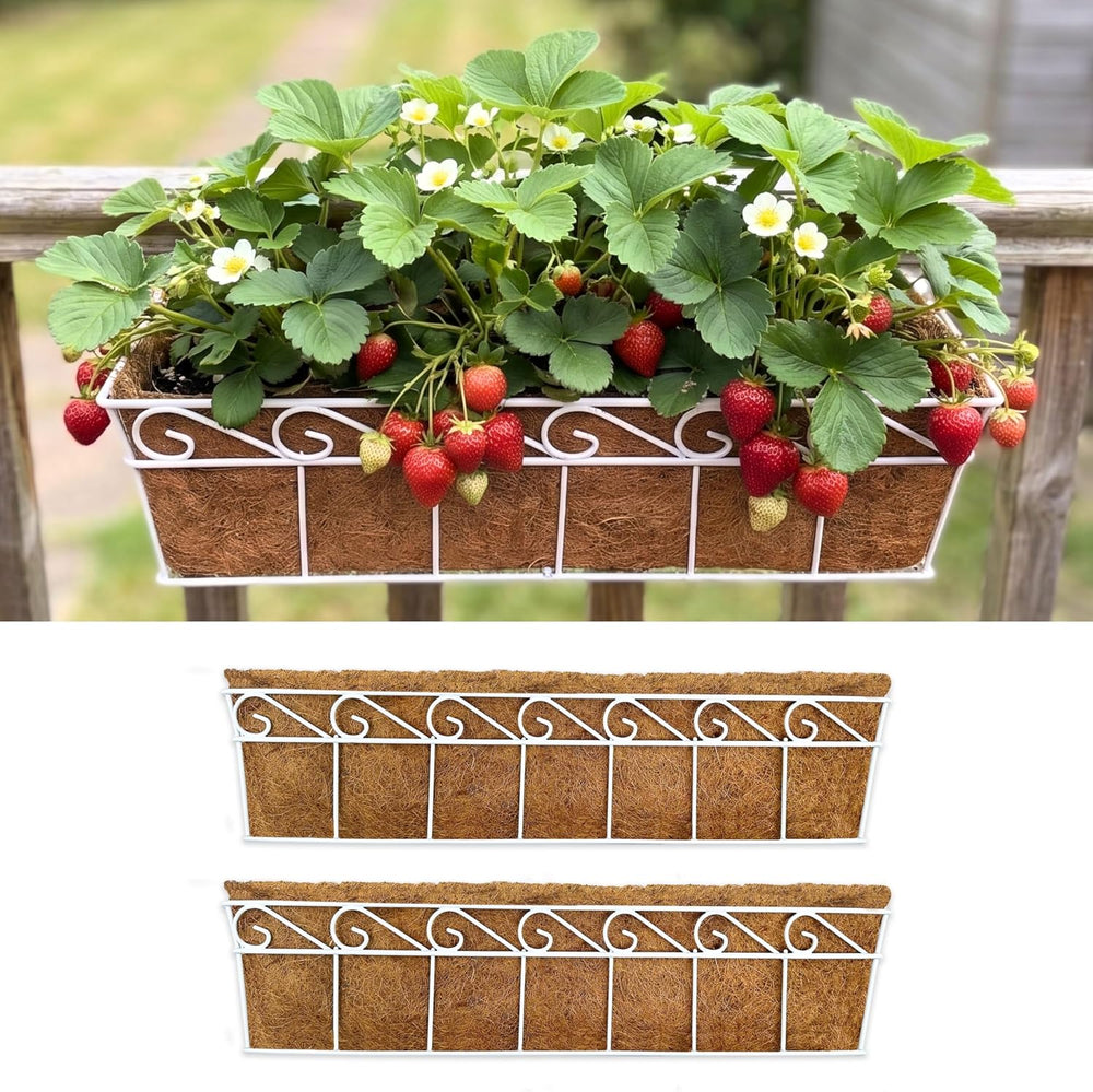 LaLaGreen Fence Window Box (30 in, 2 Pack) White Metal Trough Planter