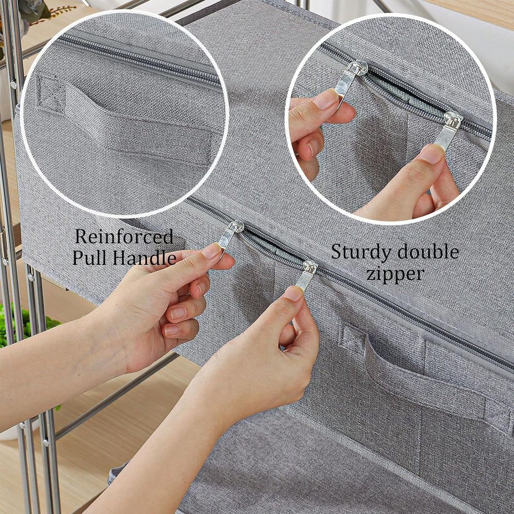 Underbed Fabric Storage Box with Lids,23.6x11.8x5.9in,Grey,3 Pack