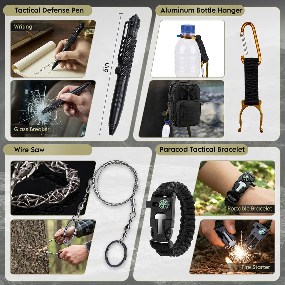 Survival Kit Emergency Supplies 298 Pcs - First Aid, Tactical Shovel, Compass...