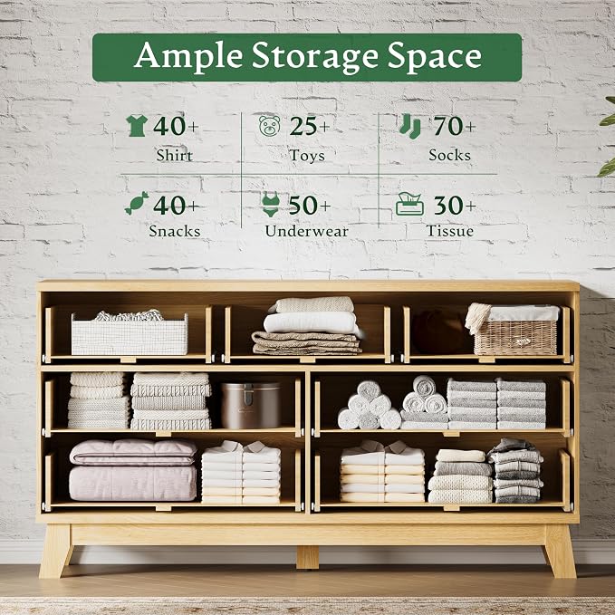 Fluted Dresser with 7 Drawers, Wooden Dresser TV Stand, Wood Closet Clothes