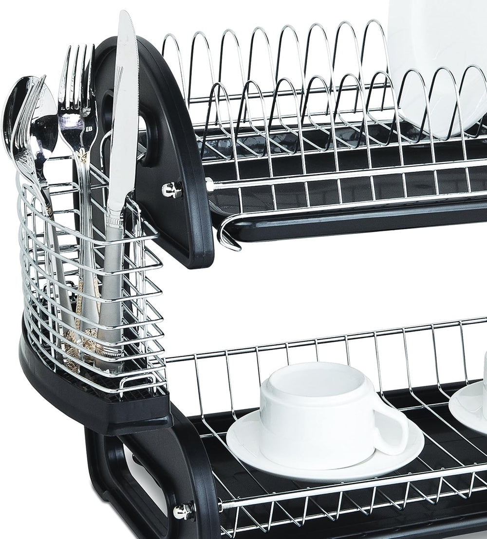 Home Basics Plastic 2-Tier Dish Drainer Rack, Air Drying and Organizing Dishe...