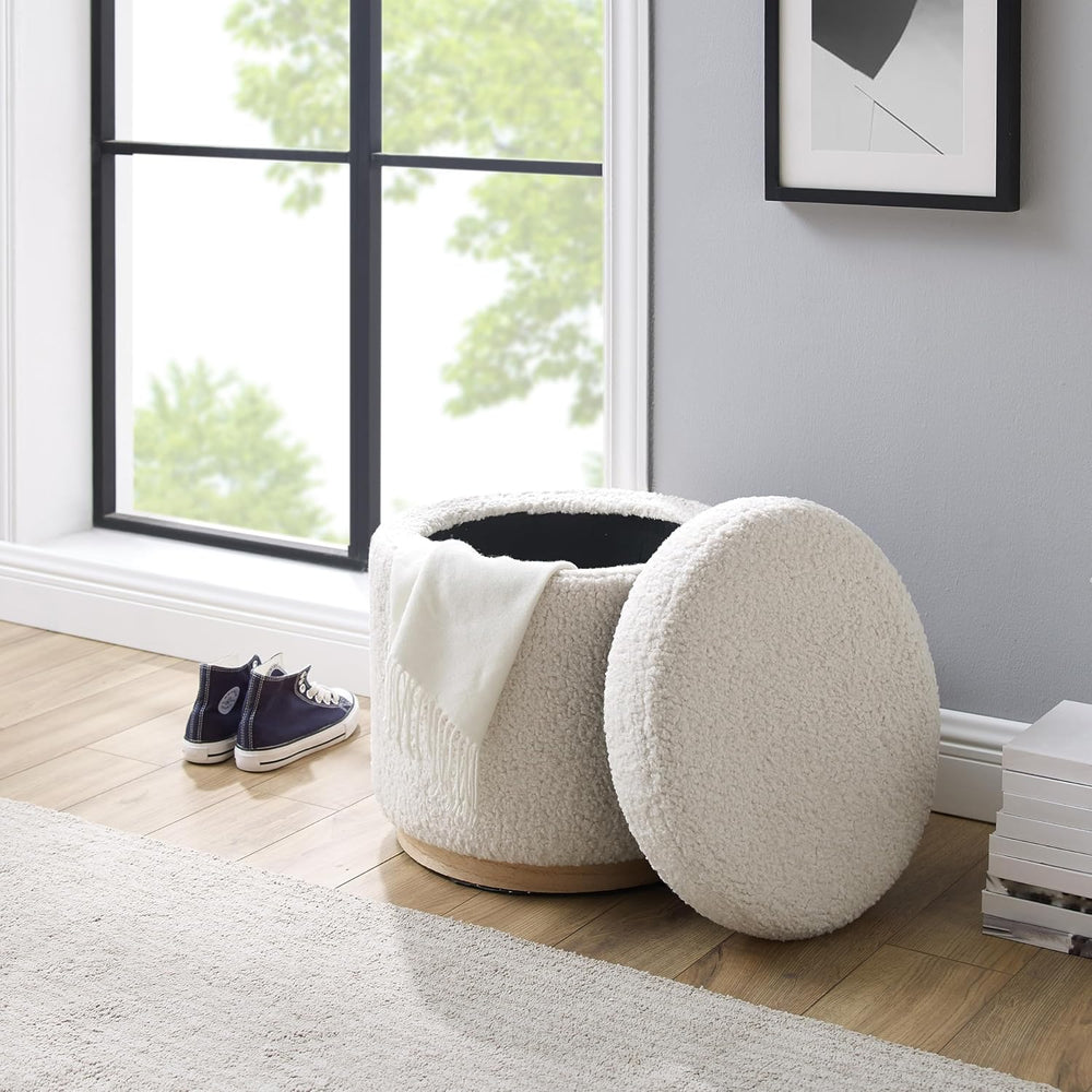 Linon Home Décor Cream Sherpa Round Storage Wooden Base by Linon Lexington Ot...