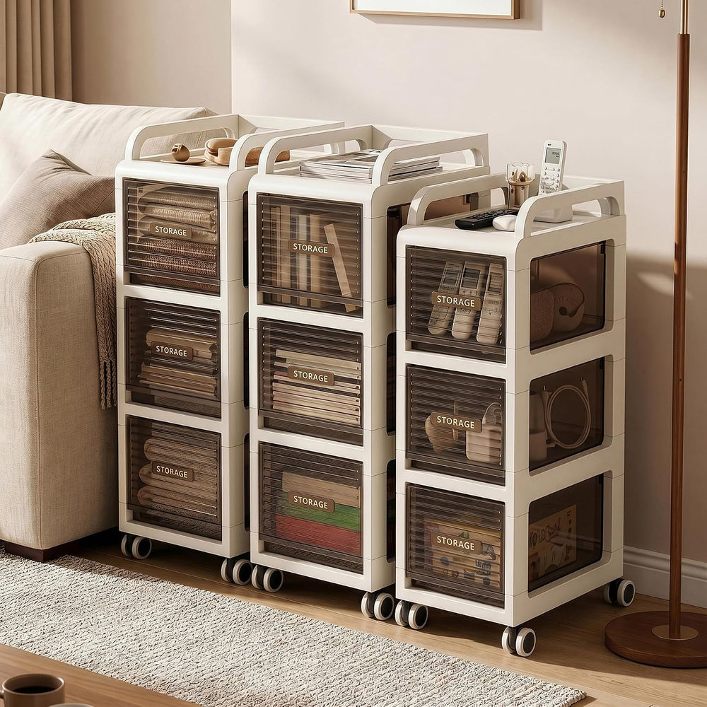 Bathroom Storage with Drawers, 7.87" Wide Slim Cabinet with Wheels