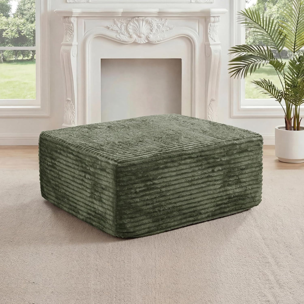 27.56'' Plush Fluffy Corduroy Poofy Ottoman in a Box for Boneless Sof...