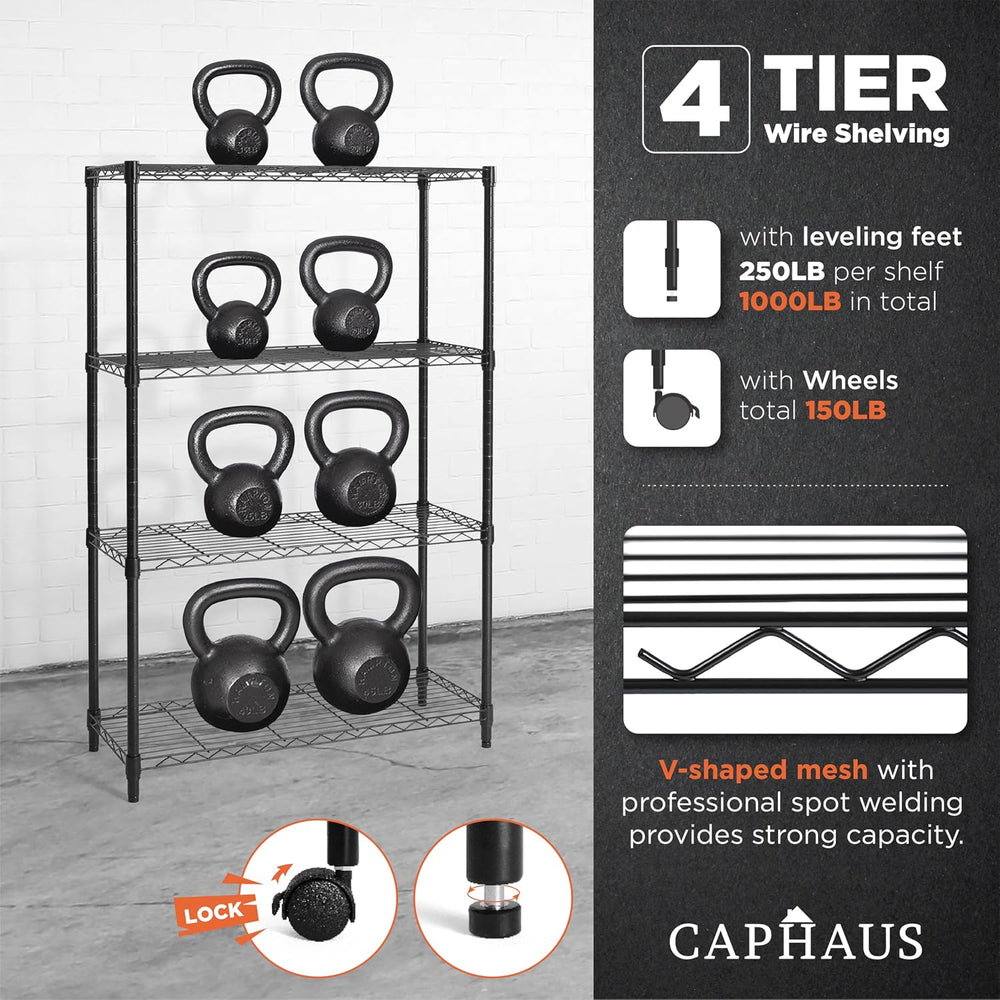 CAPHAUS NSF Black Adjustable Shelf Wire Shelving Unit w/Liner, Basement Stora...