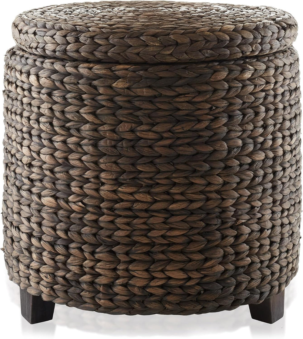 Casafield 17" Round Storage Ottoman with Lid - Espresso Dark Brown, Hand...