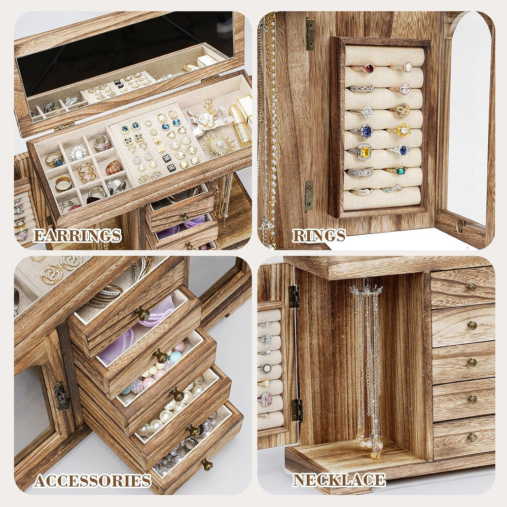 Miratino Jewelry Box for Women Girls, Rustic Wooden Jewelry Organizer Box wit...