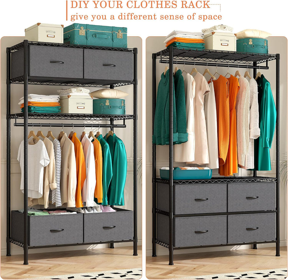 Raybee Clothes Rack, Heavy Duty Portable Closet for Bedroom,Dorm, 4 Drawers
