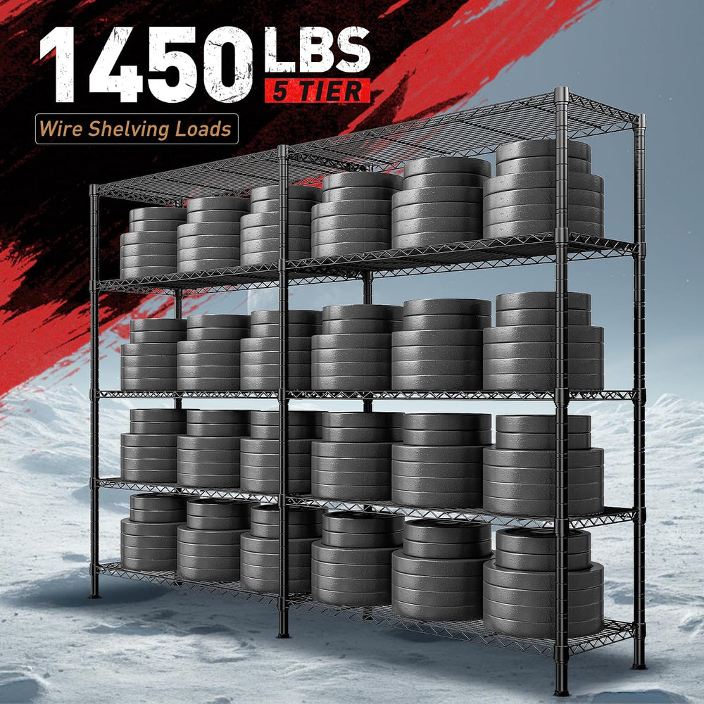 REIBII 58"W 5-Tier Wire Shelving Unit,1450 lbs,Adjustable,Pantry Industrial