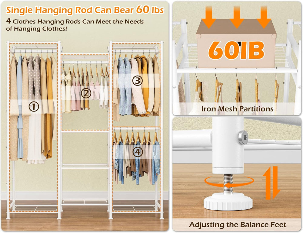 HOMIDEC Wardrobe Closet, 4 Hanging Spaces Portable Clothes Rack