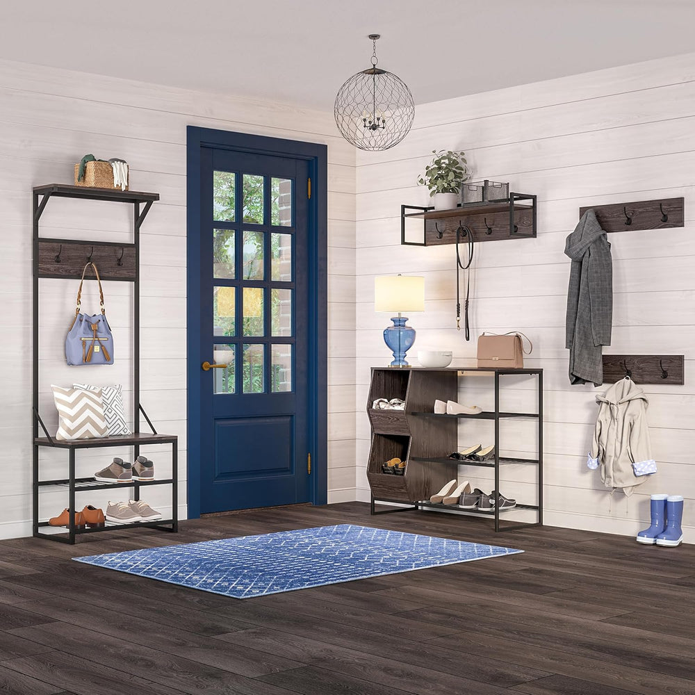 RiverRidge Afton Shoe Storage Organizer, Black Frame + Weathered Woodgrain